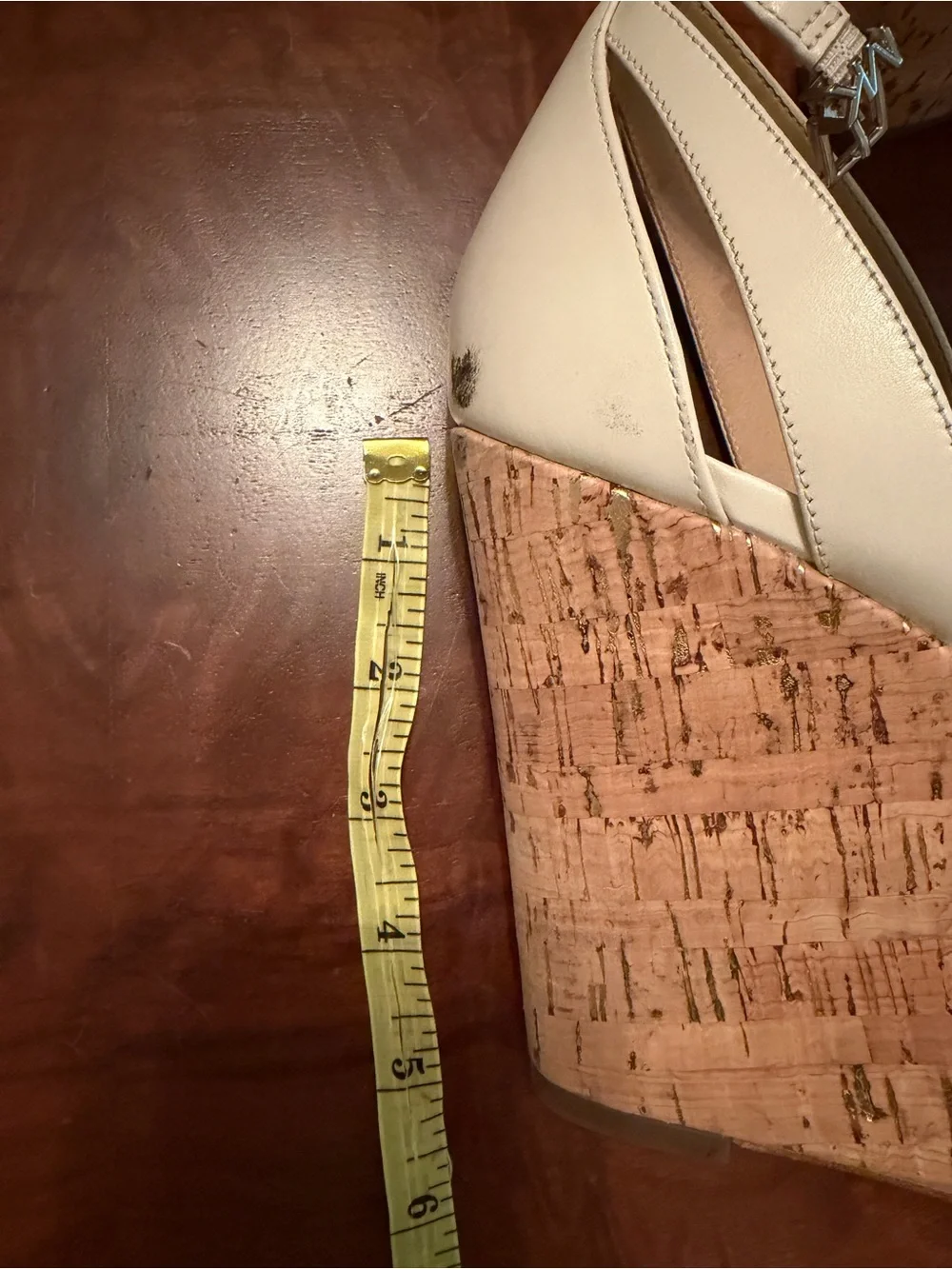 MICHAEL Michael Kors Cream Leather Cork Platform Wedge Sandals Size 9.5M